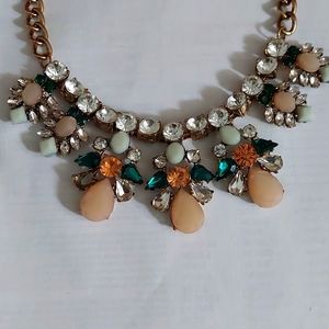Chunky Costume Jeweled Necklace - Gold Tone